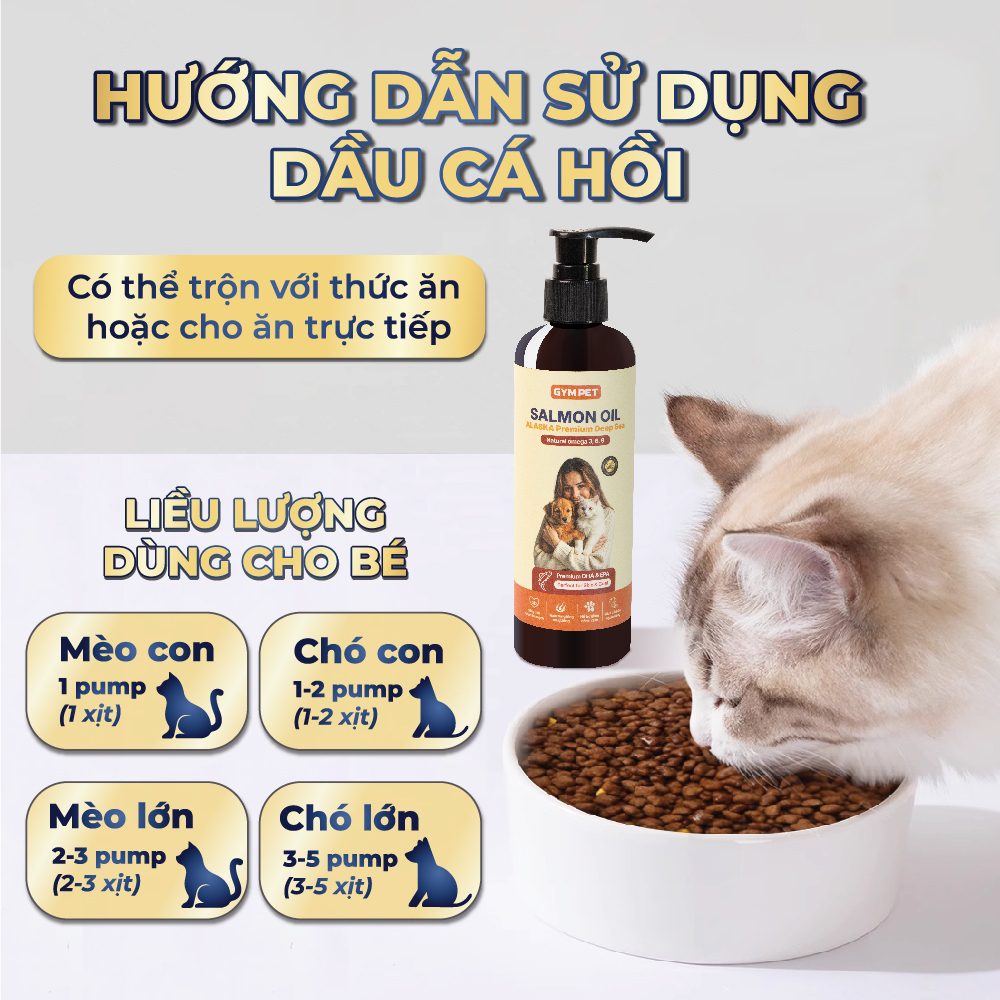 Dầu cá hồi cho Chó Mèo giảm rụng lông, giúp lông mềm mượt Gympet Dầu cá hồi cho Chó Mèo giảm rụng lông, giúp lông mềm mượt Gympet